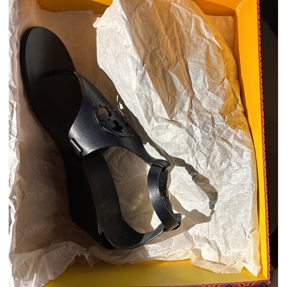 Tory Burch Leather Navy Zoey Wedge Heel Sandal Size 11M New With Box - Picture 10 of 11
